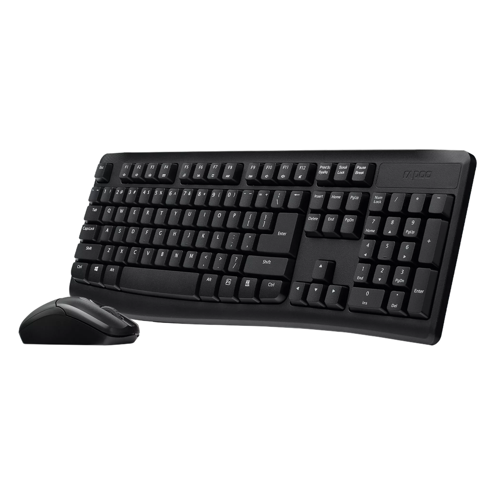 Rapoo X1800 Pro Wireless Keyboard & Mouse Combo, Wireless via USB-A Dongle, 100% Keyboard Layout, Spill-resistant design 1000 DPI Optical Mouse Sensor, Up to 12 months Battery Life, Black, 1 Year Warranty | 12002