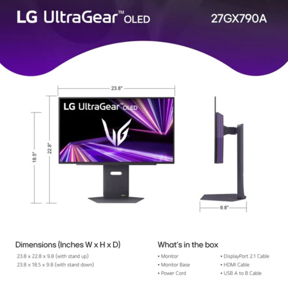 LG UltraGear 27GX790A-B 27" QHD (2560 x 1440) Gaming Monitor, Anti-glare, DP, HDMI, Height/Pivot/Swivel/Tilt Adjustable, 1 Year warranty | 27GX790A-B