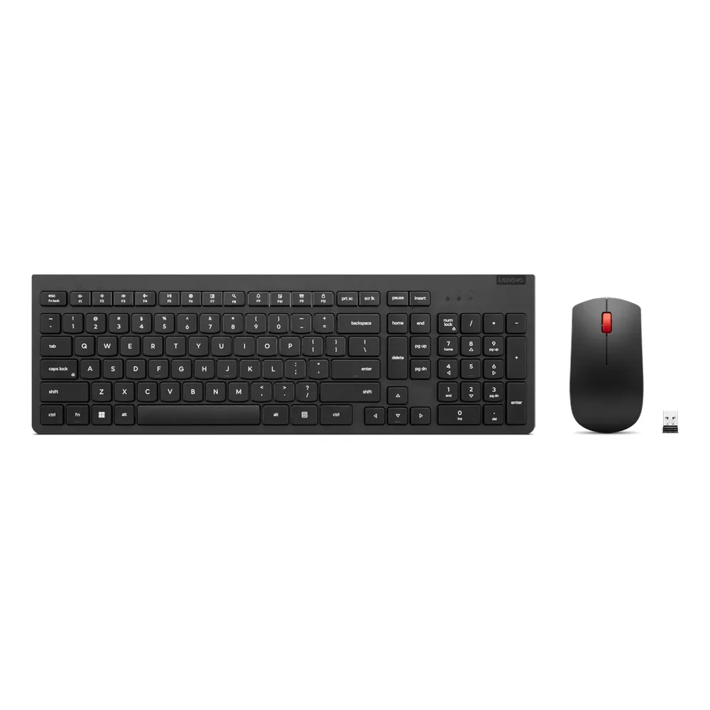 Lenovo Essential Gen2 Wireless English & Arabic Keyboard Keyboard & Mouse Combo, 100% Keyboard Layout, 1600 DPI Optical Tracking Mouse Sensor, 2-way Mouse Scroll, Black, 1 Year Warranty | 4X31N50748