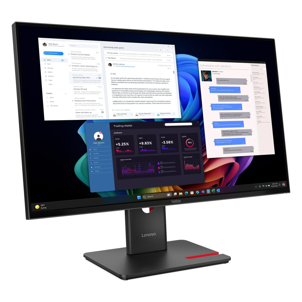 Lenovo ThinkVision T27UD-40 27" UHD (3840 x 2160) Monitor, Anti-glare, USB-C, HDMI, DP, RJ45, Height/Tilt/Swivel/Pivot, Adjustable, 3 Year Warranty | 64AFGAT2UK