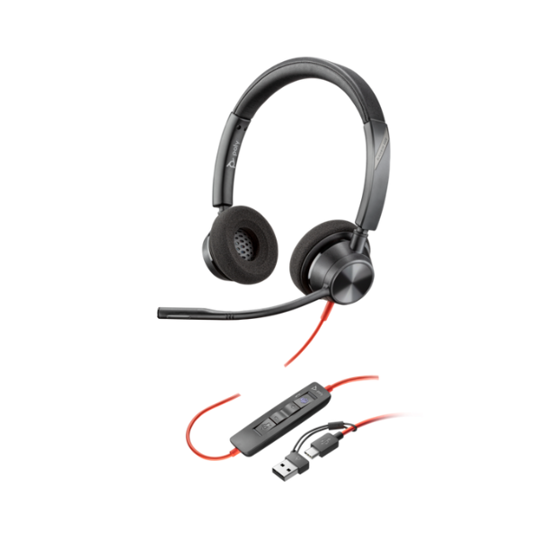 POLY Blackwire 3320 Stereo Microsoft Teams Certified USB-C Headset +USB-C/A Adapter | 8X220AA