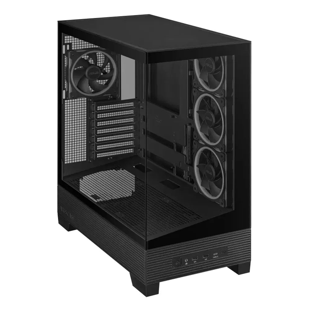 Asus A31 PLUS Mid Tower-ATX PC Case, Tempered Glass Side & Front Panel, 380mm GPU Support, 4 x 120 mm AR GB Fans, USB 3.2 Gen 2, Ample Cable Management, Black, 1 Year Warranty | 90DC00R0-B19000