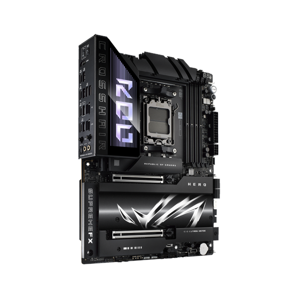 Asus ROG CROSSHAIR X870E HERO WiFi Motherboard, AM5 Socket, ATX Form Factor, DDR5 Ram, PCIe 5.0 With SafeSlot Core+, Wi-Fi 7 & Bluetooth v5.4, USB 40 GBps, HDMI, Thunderbolt4, Realtek 5 GB Ethernet/Intel 2.5 GB Ethernet With Asus LANGuard, Aura Sync, 1