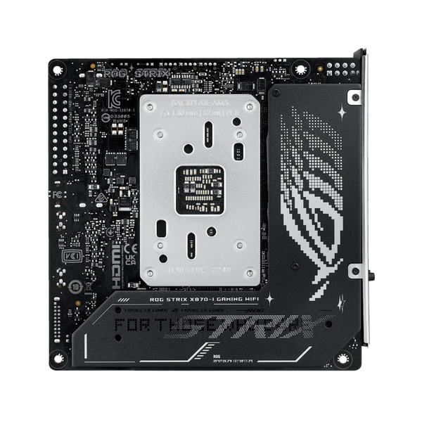 Asus ROG STRIX X870-I GAMING WiFi Motherboard, AM5 Socket, Mini-ITX Form Factor, DDR5 Ram, PCIe 5.0 With SafeSlot Core+, Wi-Fi 7, Bluetooth v5.4, Thunderbolt 4, HDMI, Intel 2.5 GB Ethernet With Asus LANGuard, ROG STRIX HIVE II, Aura Sync, 1 Year Warranty