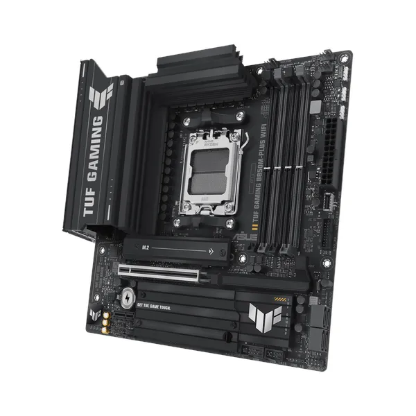 Asus TUF GAMING B850M-PLUS WiFi Motherboard, AM5 Socket, micro-ATX Form Factor, DDR5 Ram, PCIe 5.0 With SafeSlot Core+, Wi-Fi 6E, Bluetooth v5.3, HDMI, DisplayPort, Realtek 2.5 GB Ethernet With TUF LANGuard, Aura Sync, 1 Year Warranty | 90MB1IY0-M0EAY0
