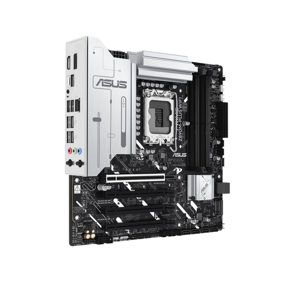 Asus PRIME Z890M-PLUS WiFi Motherboard, LGA 1851 Socket, mATX Form Factor, DDR5 Ram, PCIe 5.0 With SafeSlot Core+, USB 20 GBps, Wi-Fi 7, Bluetooth v5.4, HDMI, DisplayPort, Realtek 2.5 GB Ethernet With Asus LANGuard, Aura Sync, 1 Year Warranty |
