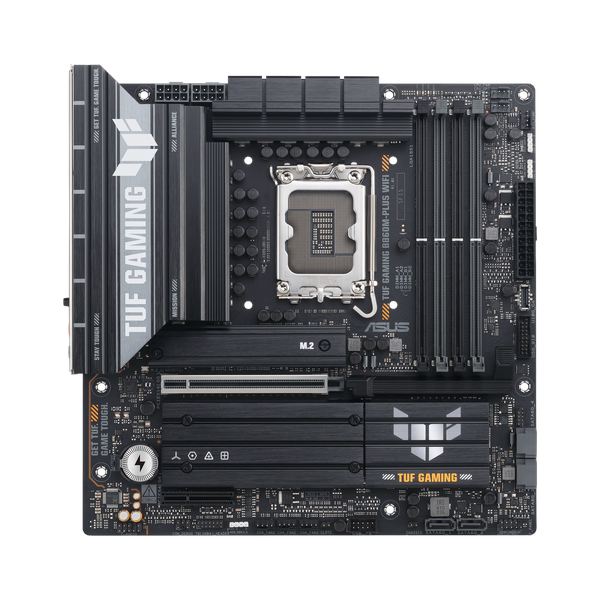 Asus TUF GAMING B860M-PLUS WiFi Motherboard, LGA 1851 Socket, micro-ATX Form Factor, DDR5 Ram, PCIe 5.0 With SafeSlot Core+, Wi-Fi 7, Bluetooth v5.4, HDMI, DisplayPort, Thunderbolt 4, Realtek 2.5 GB Ethernet With TUF LANGuard, Aura Sync, 1 Year Warranty