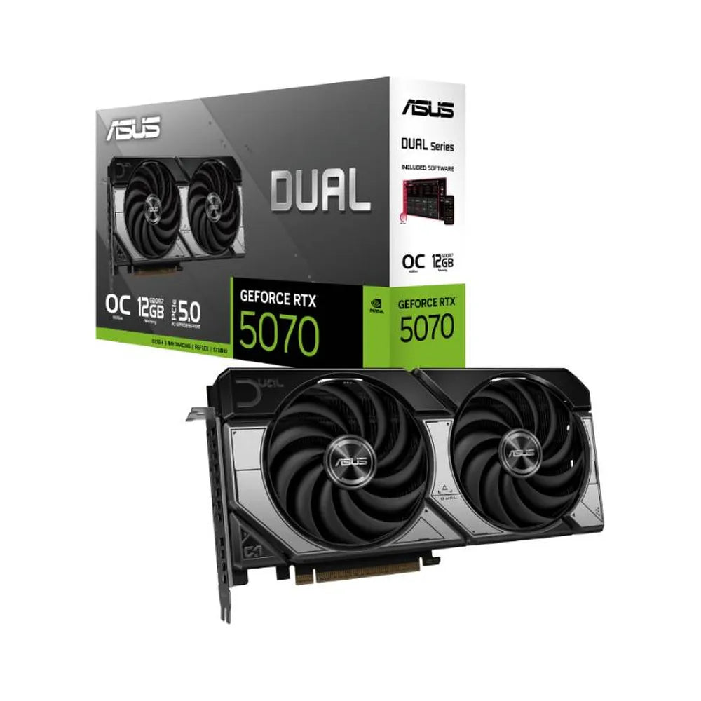 Asus DUAL GeForce RTX 5070 OC Edition Graphics Card, GDDR7 12 GB 192-bit Memory, HDMI 2.1b & DP 2.1b Outputs, PCI Express 5.0, 2572 MHz Core Clock, 28 GBps Memory Clock, SFF Compatible, 1 Year Warranty | 90YV0M17-M0NA00