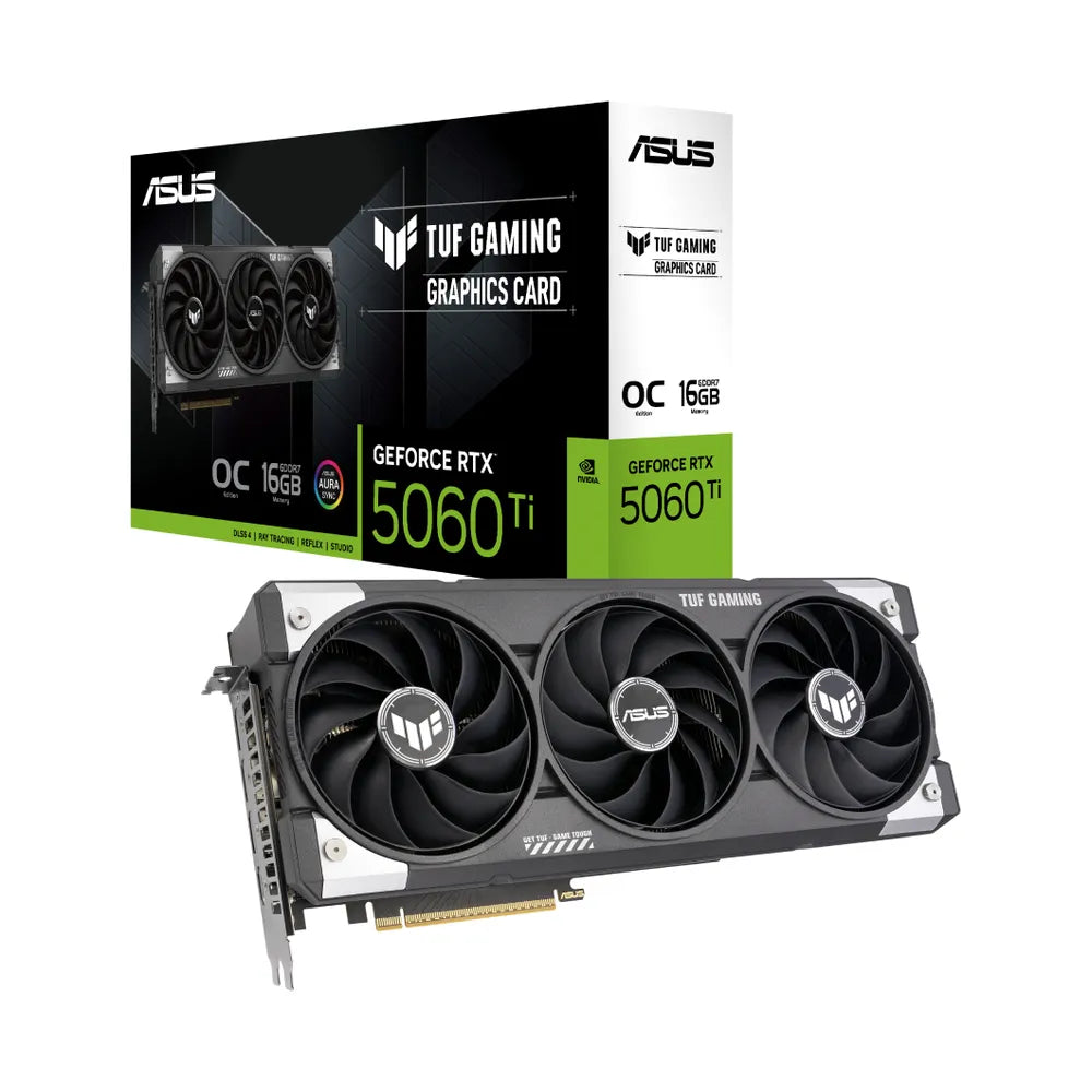 Asus TUF Gaming GeForce RTX 5060 Ti OC Edition Graphics Card, GDDR7 16 GB 128-bit Memory, HDMI 2.1b & DP 2.1b Outputs, PCI Express 5.0, 2692 MHz Core Clock, 28 GBps Memory Clock, 1 Year Warranty | 90YV0MG0-M0NA00