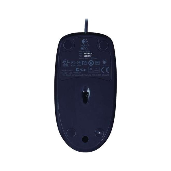 Logitech M90 USB Wired Mouse, 1.8m Cord Length, 1000 DPI Optical Tracking Sensor, 3 (Left/Right-click, Middle click) Buttons, Line-by-Line Optical Scroll Wheel, Ambidextrous Design, Black, 1 Year Warranty | 910-001793