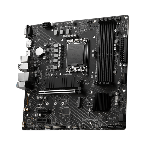 Msi PRO B760M-P Motherboard, LGA 1700 Socket, mATX Form Factor, DDR4 Ram, PCIe 4.0, USB 10 GBps, HDMI 1.4, DisplayPort 1.4, VGA, Realtek RTL8111H Gigabit LAN, PCI-E Steel Armor, 1 Year Warranty | 911-7E02-016