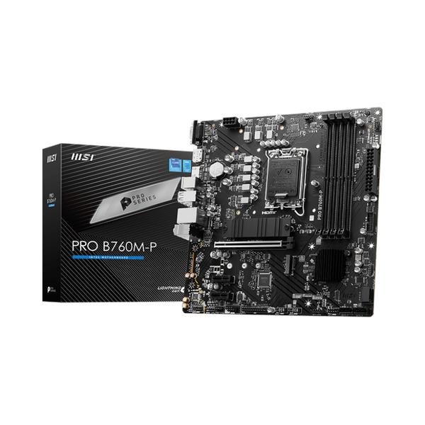 Msi PRO B760M-P Motherboard, LGA 1700 Socket, mATX Form Factor, DDR5 Ram, PCIe 4.0, USB 10 GBps, HDMI 1.4, VGA, Realtek RTL8111H Gigabit LAN, PCI-E Steel Armor, 1 Year Warranty | 911-7E02-026