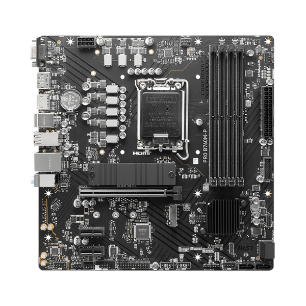 Msi PRO B760M-P Motherboard, LGA 1700 Socket, mATX Form Factor, DDR5 Ram, PCIe 4.0, USB 10 GBps, HDMI 1.4, VGA, Realtek RTL8111H Gigabit LAN, PCI-E Steel Armor, 1 Year Warranty | 911-7E02-026