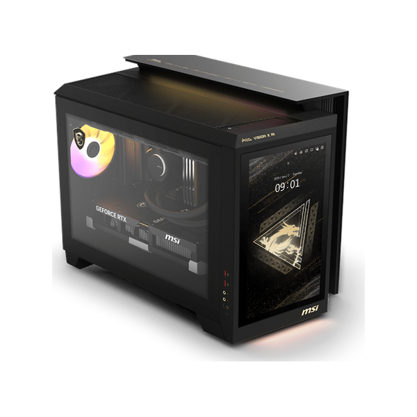 Msi MEG Vision X AI 2nd Barebone Desktop PC, Intel Core Ultra 9 285K Processor, Intel Z890 Chipset, 360mm Liquid Cooler, 13" Touchscreen Casing Display, 1200W 80 Plus Gold Power Supply, No RAM, No Storage, Black, DOS, 1 Year Warranty | 936-B92111-011