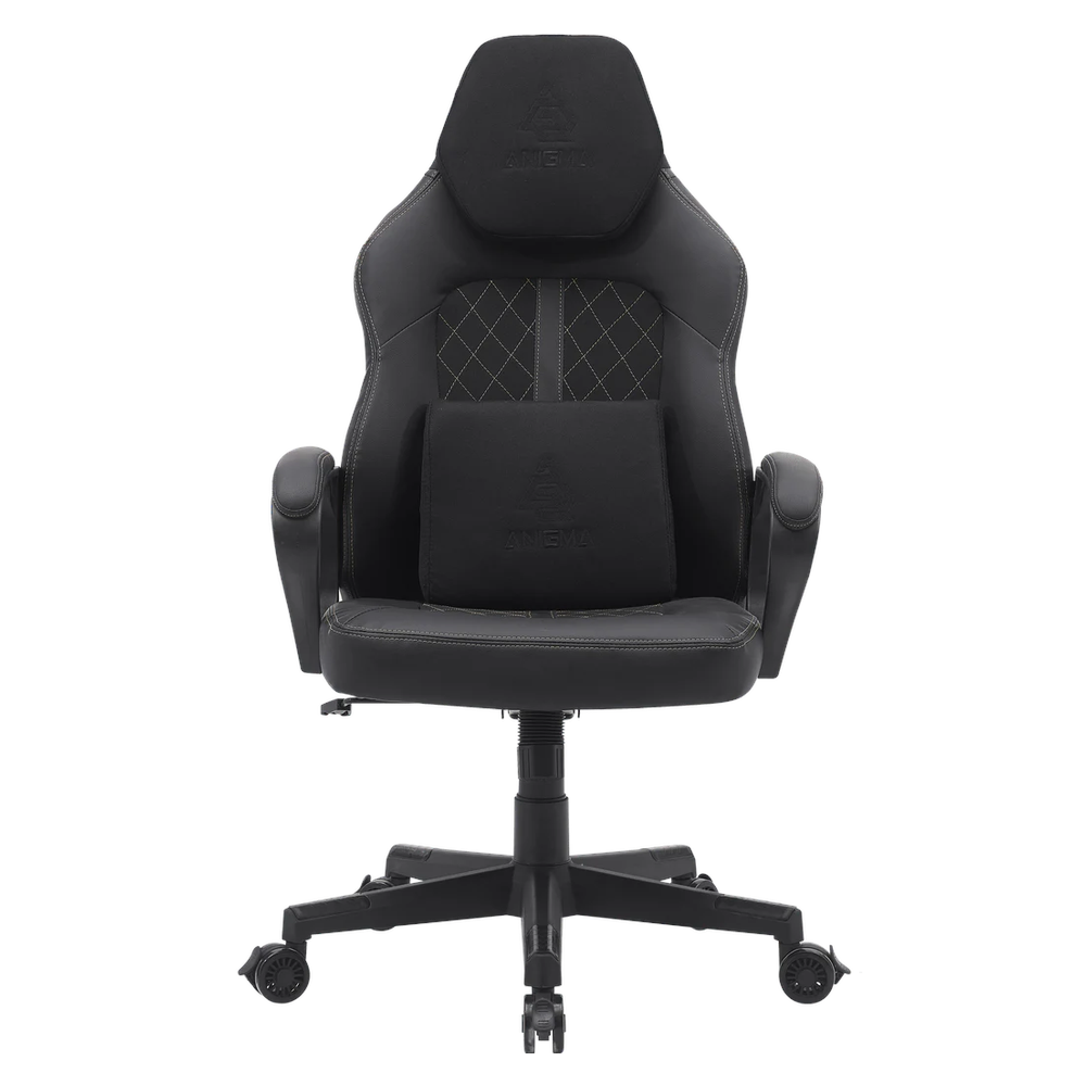 Anigma Al-Rayes Gaming Chair, Premium Gas Lift, Lockable Wheels, Supportive Pillows, Nylon Base, 120kg Max Load Rating, Gold Stitiching, Black, 1 Year Warranty | AT-CGL1-BLACK