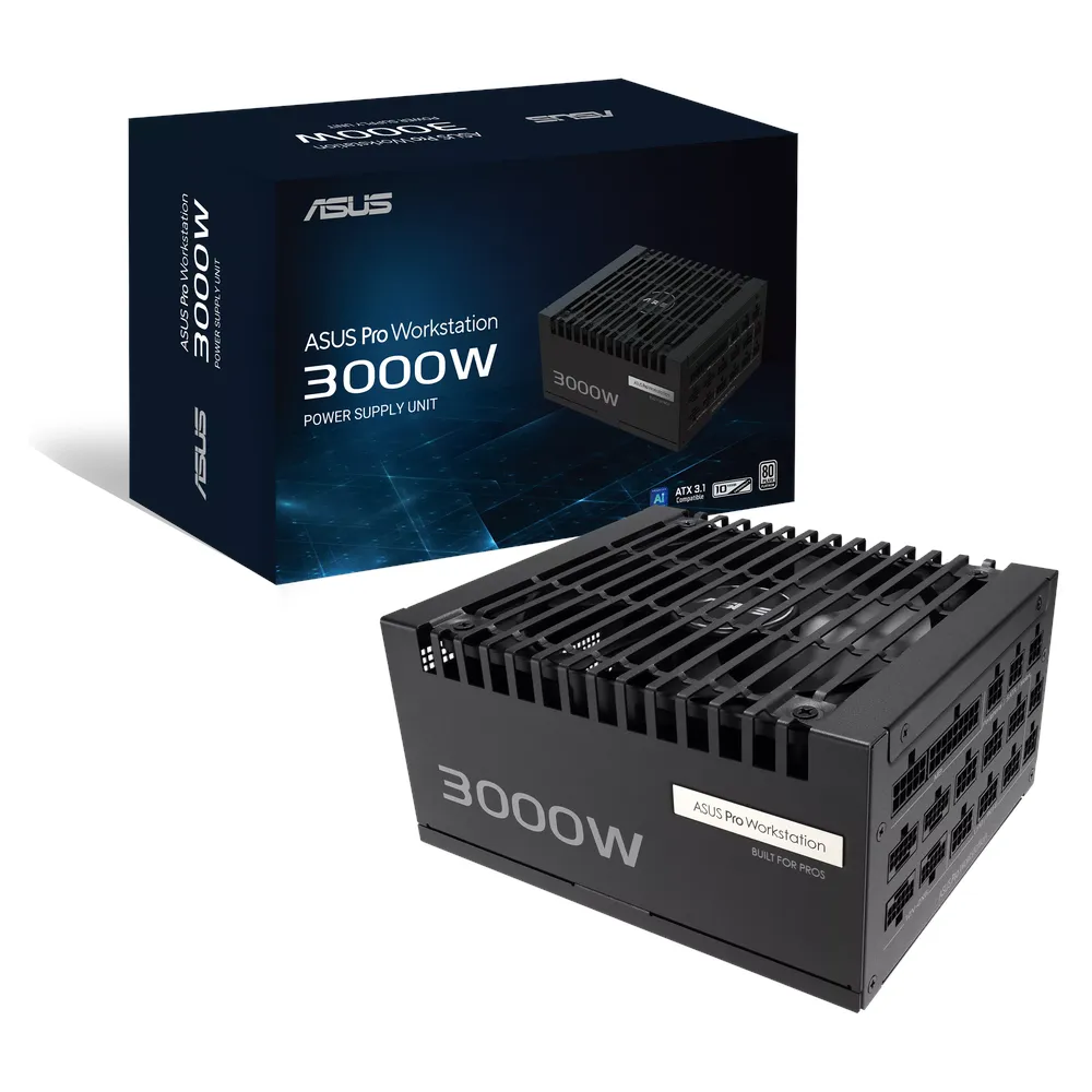 Asus Pro WS Platinum Gaming Power Supply, 3000W, Fully Modular, ATX Form Factor, Dual-Ball Fan Bearings Fan Design, Extruded Aluminum Heatsinks, Etched Cables, 1 Year Warranty | 90YE00Z0-B0EA00