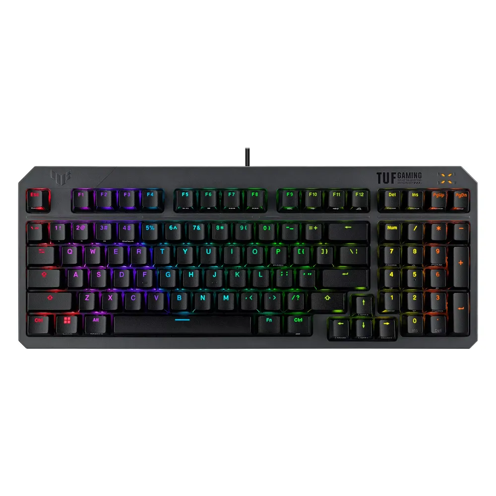 Asus RA07 TUF Gaming K3 Gen II Mechanical Gaming Keyboard, Wired-USB, Per Key Customizable RGB LED Lighting, Optical-Mechanical RGB Switches, Anti-Ghosting with N Key Rollover, 1000 Hz Polling Rate, Black, 1 Year Warranty | 90MP0390-BKCA00