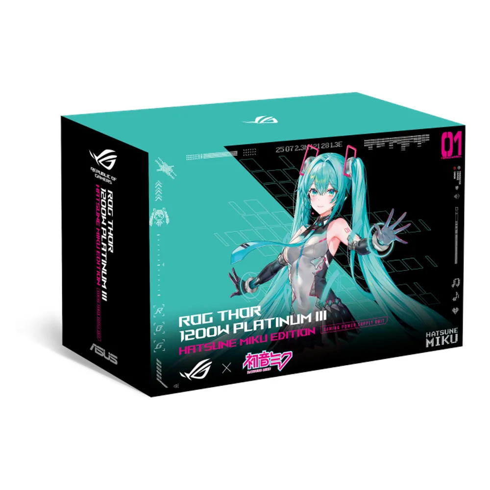 Asus ROG Thor Platinum III Hatsune Miku Edition Power Supply, 1200W, Fully Modular, ATX Form Factor, Magnetic OLED Display, Etched Modular Cables, 1 Year Warranty | 90YE00V6-B0NA00