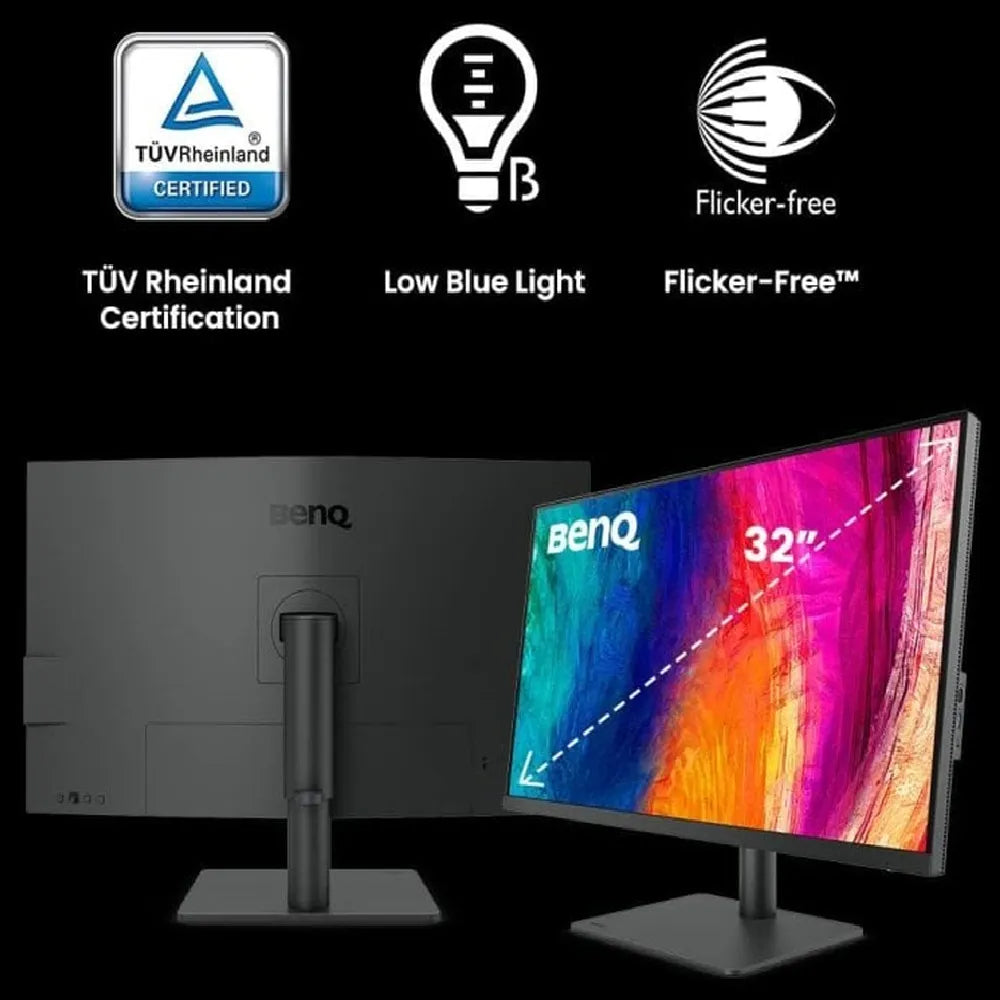 BENQ PD3205U USB-C Designer Monitor, 32" 4K (3840 x 2160) Resolution, 60Hz, Anti-glare, 5ms Response Time, HDMI, DP, USB-C, Fully Adjustable Stand, 1 Year Warranty | 9H-LKGLA-TBP