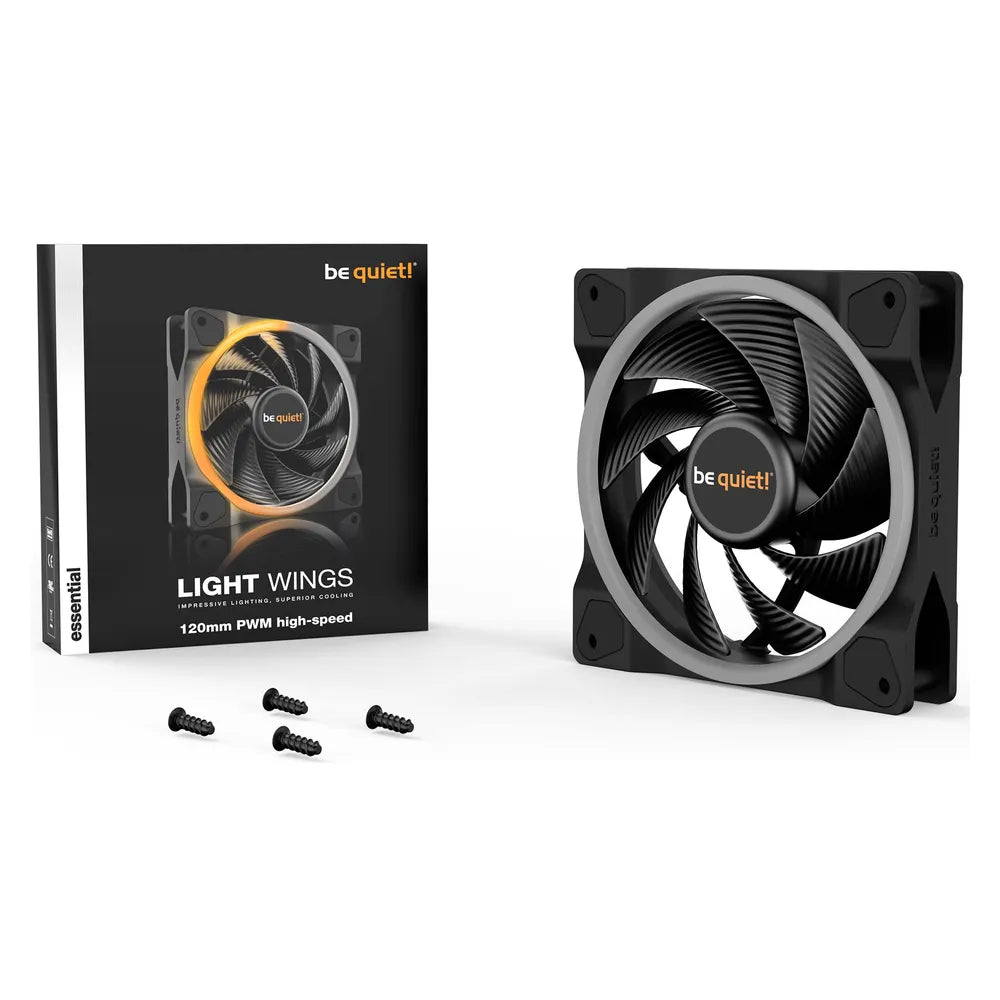 Be Quiet! Light Wings 120mm PWM High-Speed Case Fan, Rifle Bearing, 120mm Fan Size, 2500 rpm Fan Speed, Addressable RGB LED Lighting, Black, 1 Year Warranty | BL073