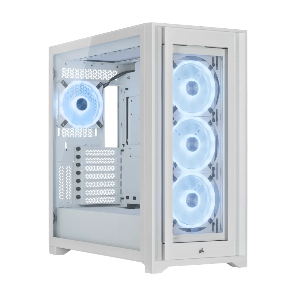 Corsair iCUE 5000X R GB QL Edition Mid-Tower ATX Case, Tempered Glass Side Window, 4 x QL120 R GB fans, 430mm GPU Support, USB 3.2 Gen 2, iCUE Lighting NodeCORE Included, White, 1 Year Warranty | CC-9011233-WW