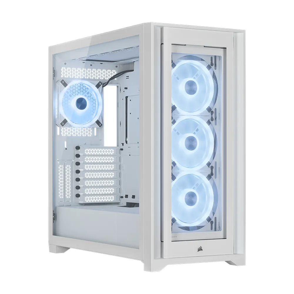 Corsair iCUE 5000X R GB QL Edition Mid-Tower ATX Case, Tempered Glass Side Window, 4 x QL120 R GB fans, 430mm GPU Support, USB 3.2 Gen 2, iCUE Lighting NodeCORE Included, White, 1 Year Warranty | CC-9011233-WW