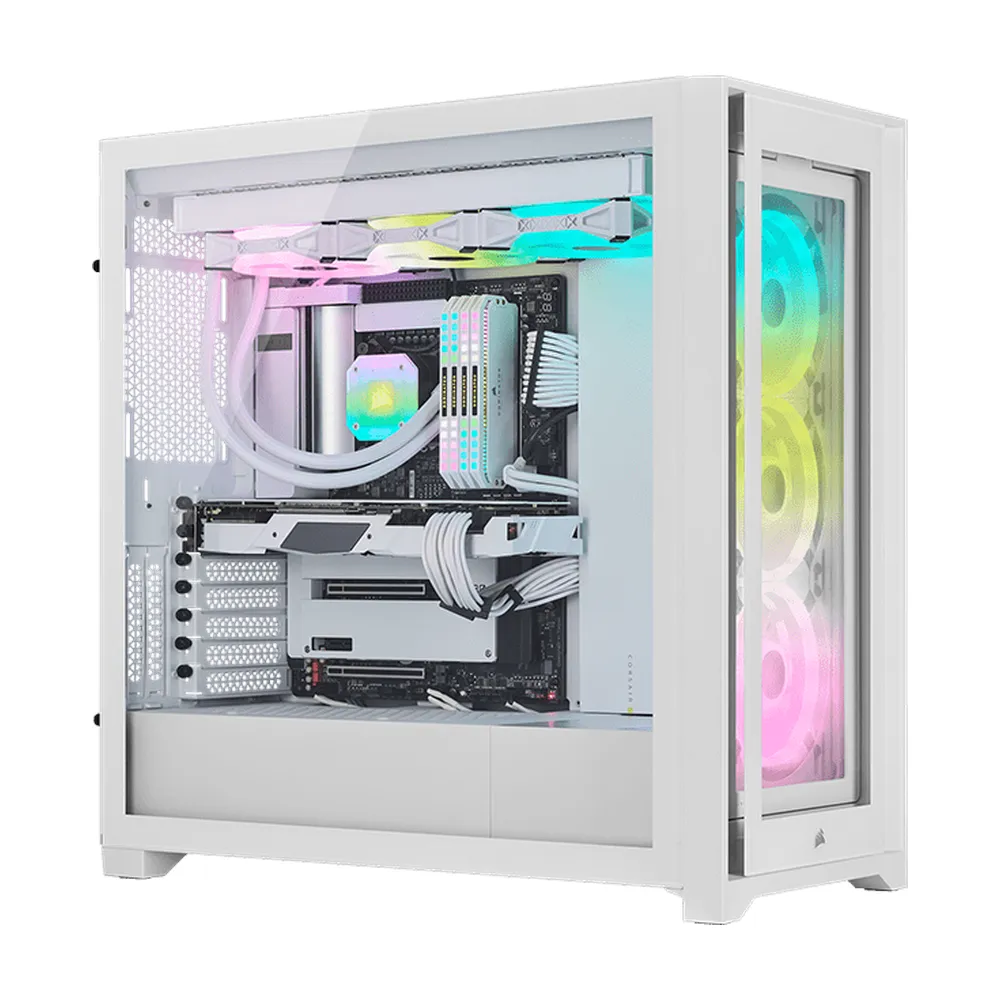 Corsair iCUE 5000X R GB QL Edition Mid-Tower ATX Case, Tempered Glass Side Window, 4 x QL120 R GB fans, 430mm GPU Support, USB 3.2 Gen 2, iCUE Lighting NodeCORE Included, White, 1 Year Warranty | CC-9011233-WW