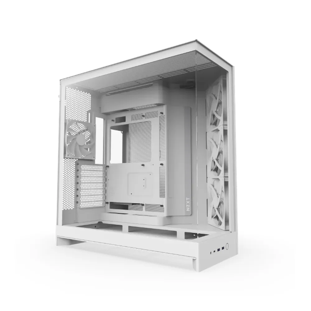NZXT H9 Flow Large Dual-Chamber Mid-Tower ATX Airflow Case, Ultra Clear Tempered Glass Side Window, 3 x F140Q (CV) Fans, 1 x F120Q (CV) Fan, Full-Size GPU Support, USB 3.2 Gen2x2, White, 1 Year Warranty | CM-H92FW-01