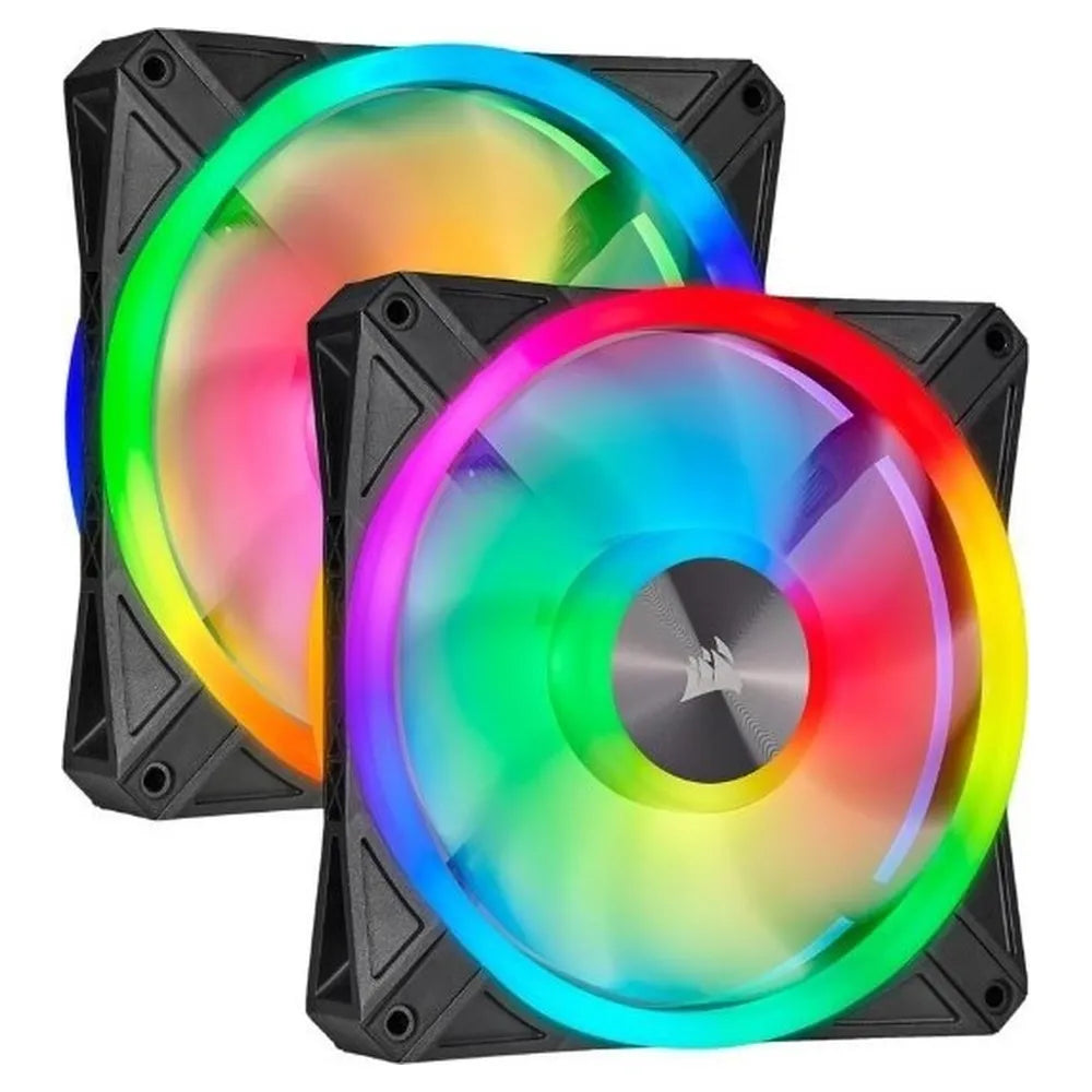 Corsair iCUE QL140 RGB Case Fan, Pack Of 2, Hydraulic Bearing, 140mm Fan Size, 1250 rpm Fan Speed, Black, 1 Year Warranty | CO-9050100-WW