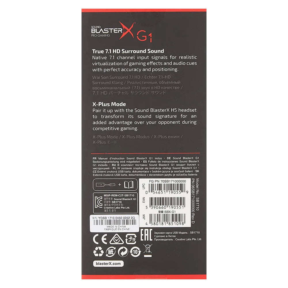 Creative Sound BlasterX G1 7.1 Portable Sound Card, Headphone Amplifier, BlasterX Acoustic Engine Pro, USB-A, 1 Year Warranty | CL-SB-G1