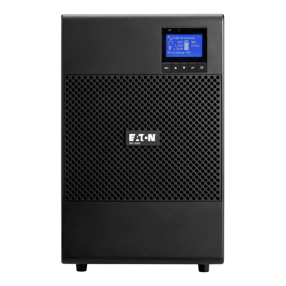 Eaton 9SX UPS, 3000 VA, 2700 W, Tower Form Factor, Sine Wave Output Waveform, Online Double Conversion, C20 Input Connection, Multilingual Graphical LCD Display, Sealed, Lead-Acid Battery, 1 Year Warranty | 9SX3000I