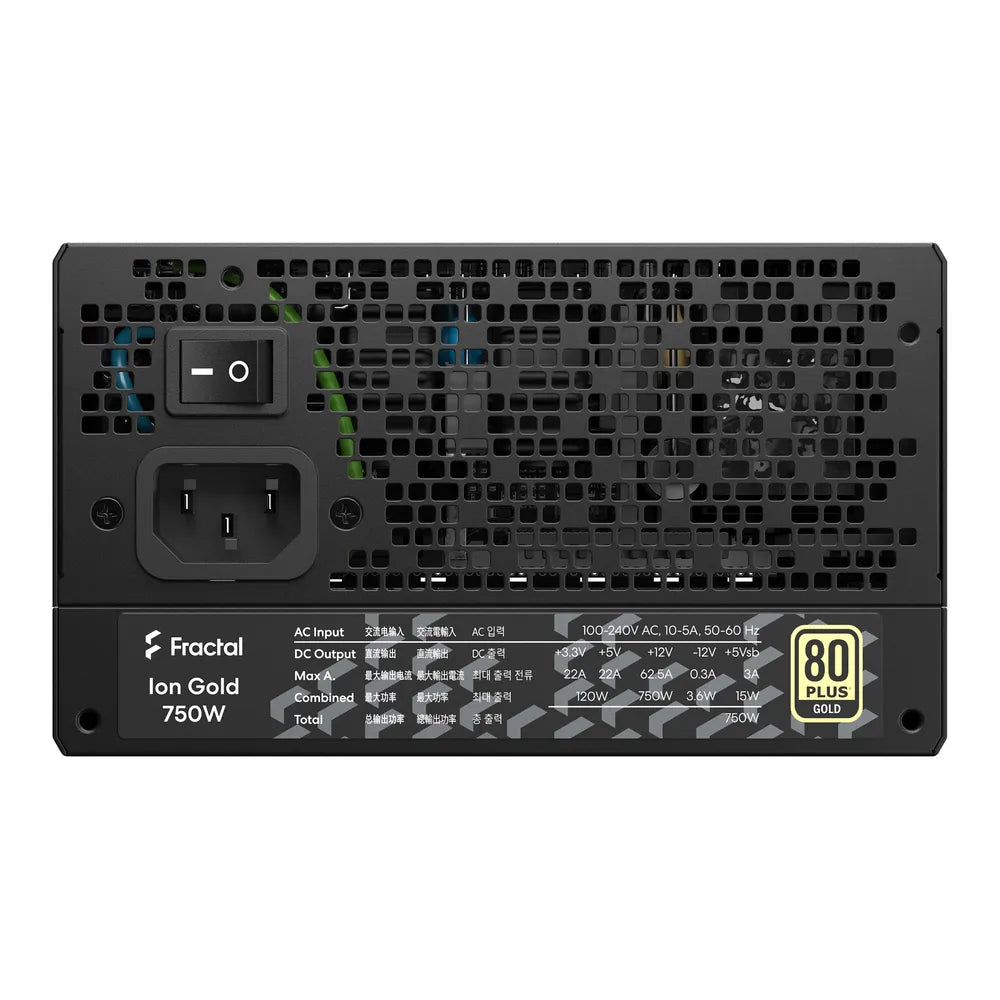 Fractal Design Ion 80 Plus Gold Power Supply, 750W, Fully Modular, ATX, Black, 1 Year Warranty | FD-P-IA2G-750