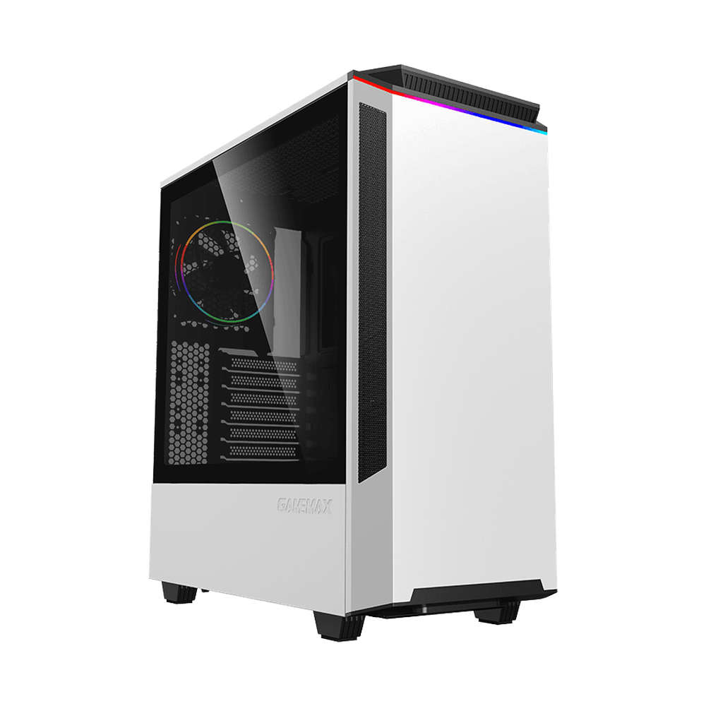 Gamemax Paladin T801 AR GB ATX PC Case, Tempered Glass Side Panel, 1 x AR GB 12cm Rainbow Fan, 360mm GPU Support, USB 3.1 Gen 1, White, 1 Year Warranty | GM-T801-PAL-WH