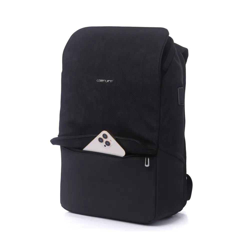 Genuine Trend Laptop Backpack, Fits up to 16” Laptops, High-Quality Polyester, Water-Resistant Build, Type-C USB Port, Carry Strap, Clean Front Design, Black, 1 Year Warranty | GN-B230642BK
