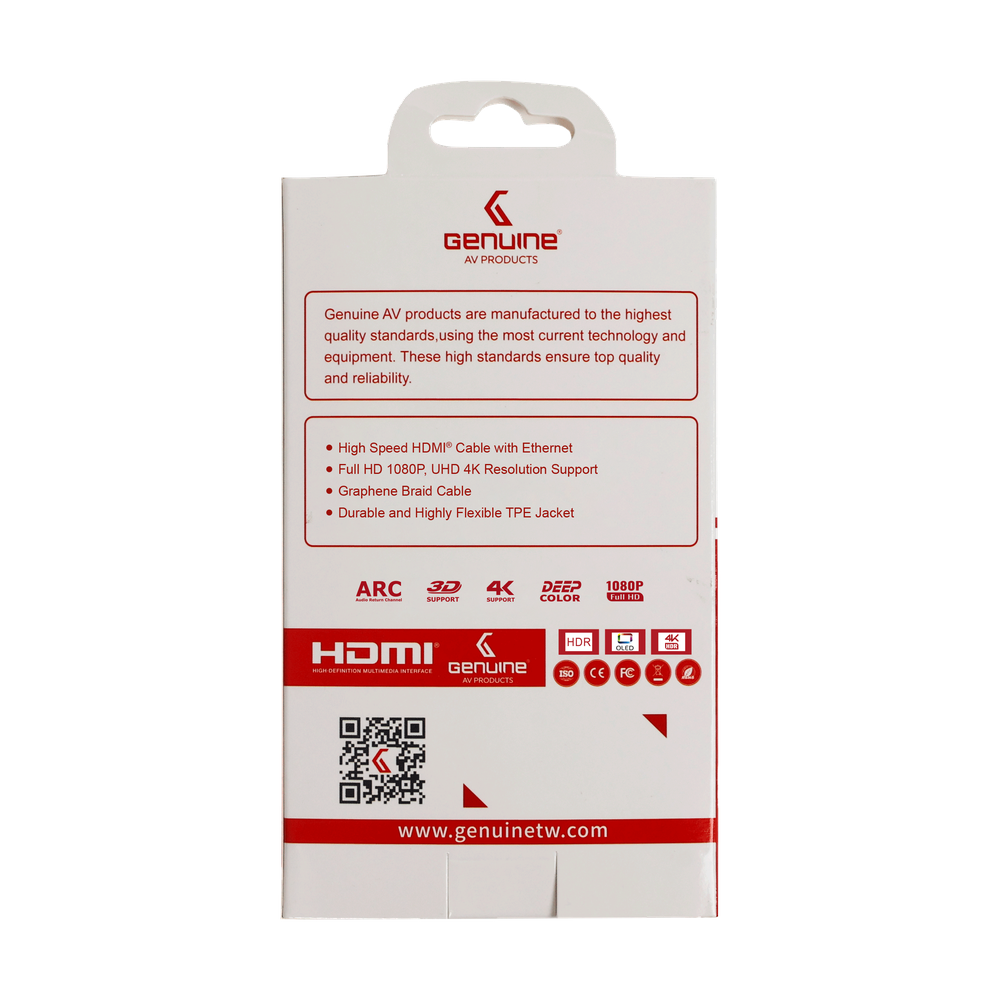 Genuine HDMI To HDMI Slim Cable, Version 2.0, Cable Length 3M, Supports 4K@60Hz, 1 Year Warranty | GN-HD3M2.0V-SB