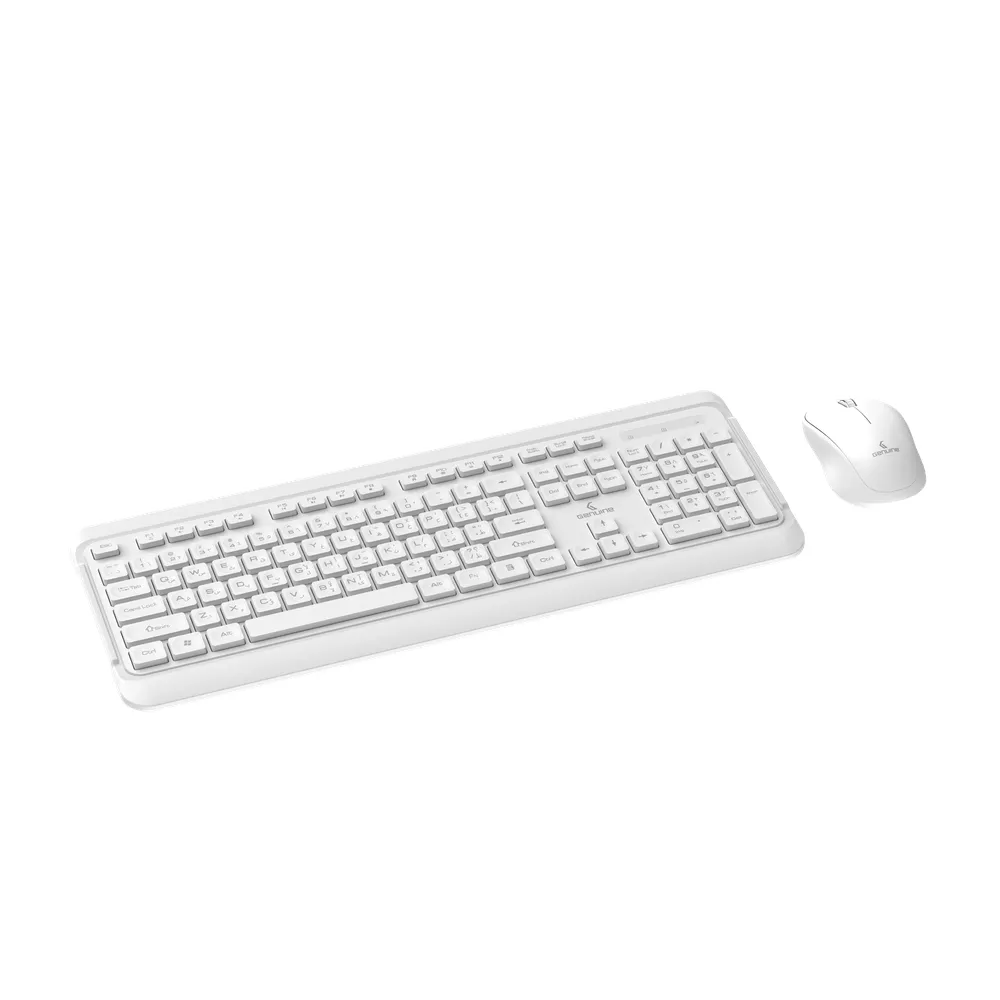 Genuine GN-KM232W Wireless English & Arabic Keyboard & Mouse Combo, Full-Size Slim Keyboard with Removable Keycaps, Power Saving Function, Low Power Indicator, 1000 DPI Optical Mouse with Ergonomic Design, White, 1 Year Warranty | GN-KM232W