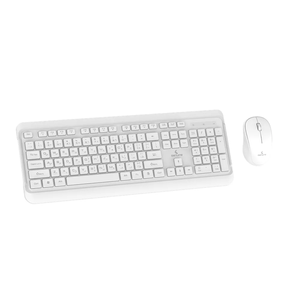 Genuine GN-KM232W Wireless English & Arabic Keyboard & Mouse Combo, Full-Size Slim Keyboard with Removable Keycaps, Power Saving Function, Low Power Indicator, 1000 DPI Optical Mouse with Ergonomic Design, White, 1 Year Warranty | GN-KM232W