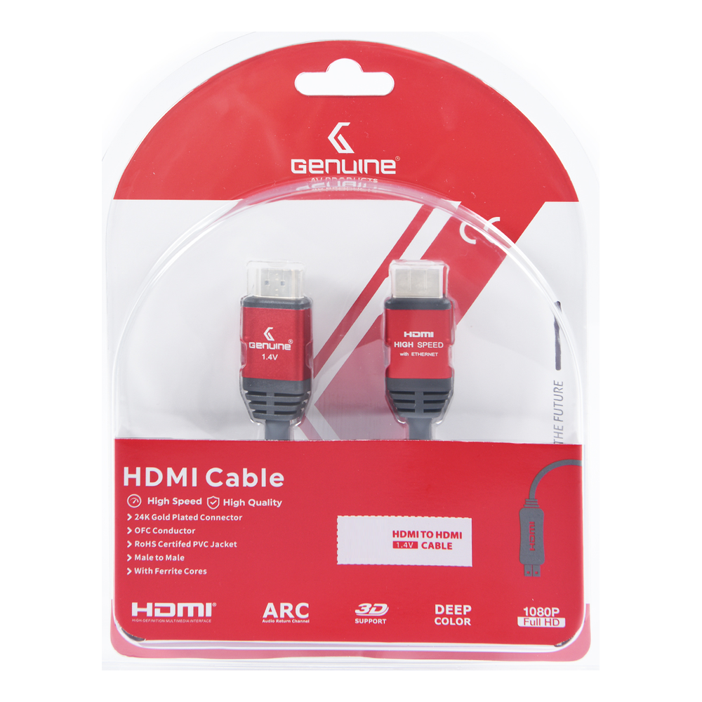Genuine HDMI To HDMI Cable, Version 1.4, Supports 1080p, Cable Length 1M, 2 x Ferrite Cores, 1 Year Warranty | GNHD1M14V