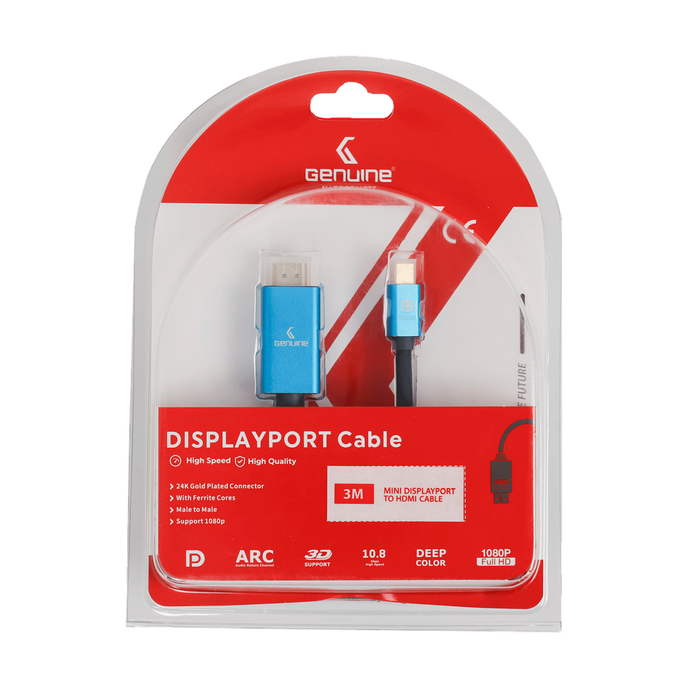 Genuine Mini DP To HDMI Cable, Version 1.1, Supports 1080p, Cable Length 3M, 1 Year Warranty | GNMNDPHD3M