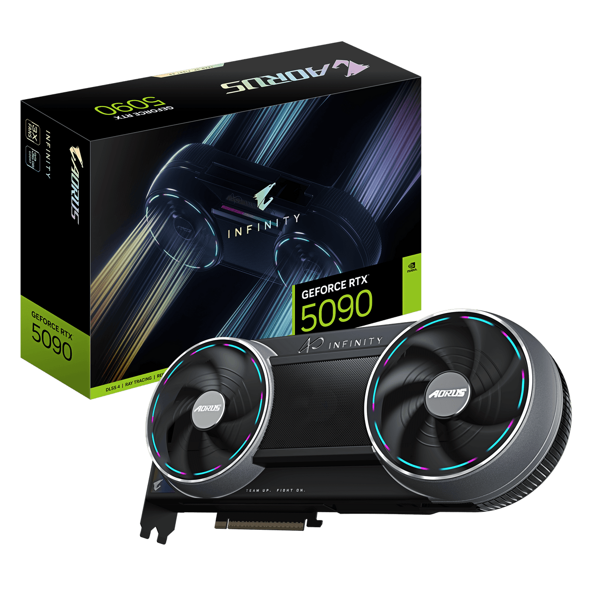 Gigabyte AORUS GeForce RTX 5090 INFINITY Graphics Card, GDDR7 32GB 512-bit Memory, HDMI 2.1b & DP 2.1b Outputs, PCI Express 5.0, Windforce HyperBoost Cooling System, 3352 AI TOPS, RGB Halo, Black, 1 Year Warranty | GV-N5090AORUS-IF-32GD