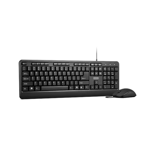 Lenovo 160 Wired Keyboard & Mouse Combo, 100% Keyboard Layout, 1600 DPI Optical Tracking Mouse Sensor, 2-way Mouse Scroll, Black, 1 Year Warranty | GX31L52655