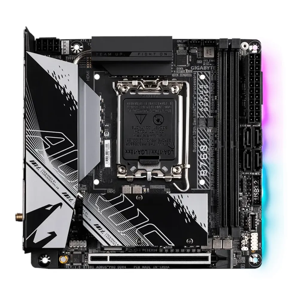 Gigabyte B760I AORUS PRO DDR4 Motherboard, LGA1700 Socket, Mini-ITX Form Factor, DDR4 Ram, PCIe 4.0, Killer Wi-Fi 6, Bluetooth v5.3, HDMI, DisplayPort, Intel 2.5Gb Ethernet, USB 3.2 Gen 2 Type-C, 1 Year Warranty | B760I-AORUS-PRO-DDR4