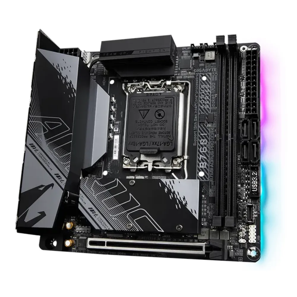Gigabyte B760I AORUS PRO DDR4 Motherboard, LGA1700 Socket, Mini-ITX Form Factor, DDR4 Ram, PCIe 4.0, Killer Wi-Fi 6, Bluetooth v5.3, HDMI, DisplayPort, Intel 2.5Gb Ethernet, USB 3.2 Gen 2 Type-C, 1 Year Warranty | B760I-AORUS-PRO-DDR4