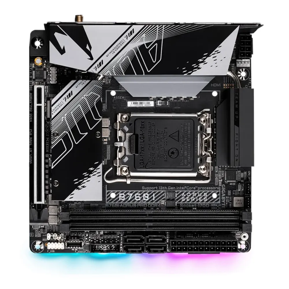 Gigabyte B760I AORUS PRO DDR4 Motherboard, LGA1700 Socket, Mini-ITX Form Factor, DDR4 Ram, PCIe 4.0, Killer Wi-Fi 6, Bluetooth v5.3, HDMI, DisplayPort, Intel 2.5Gb Ethernet, USB 3.2 Gen 2 Type-C, 1 Year Warranty | B760I-AORUS-PRO-DDR4