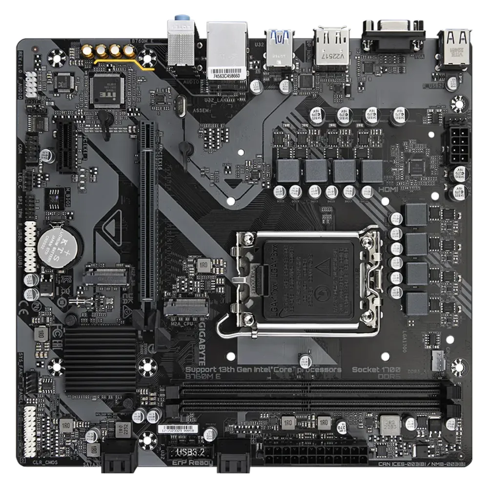 Gigabyte B760M E Motherboard, LGA1700 Socket, mATX Form Factor, DDR5 Ram, PCIe 4.0, HDMI, DisplayPort, D-Sub, Realtek GbE Ethernet, 1 Year Warranty | B760M-E