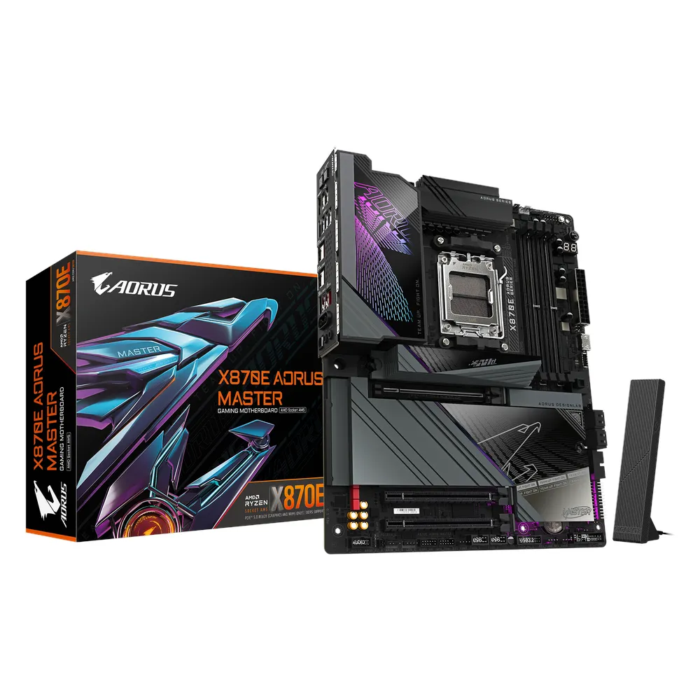 Gigabyte X870E AORUS MASTER Motherboard, Socket AM5, ATX Form Factor, DDR5 Ram, PCIe 5.0, Wi-Fi 7, Bluetooth v5.4, HDMI, Dual USB4 Type-C, Realtek 5Gb Ethernet, 1 Year Warranty | X870E-AORUS-MASTER