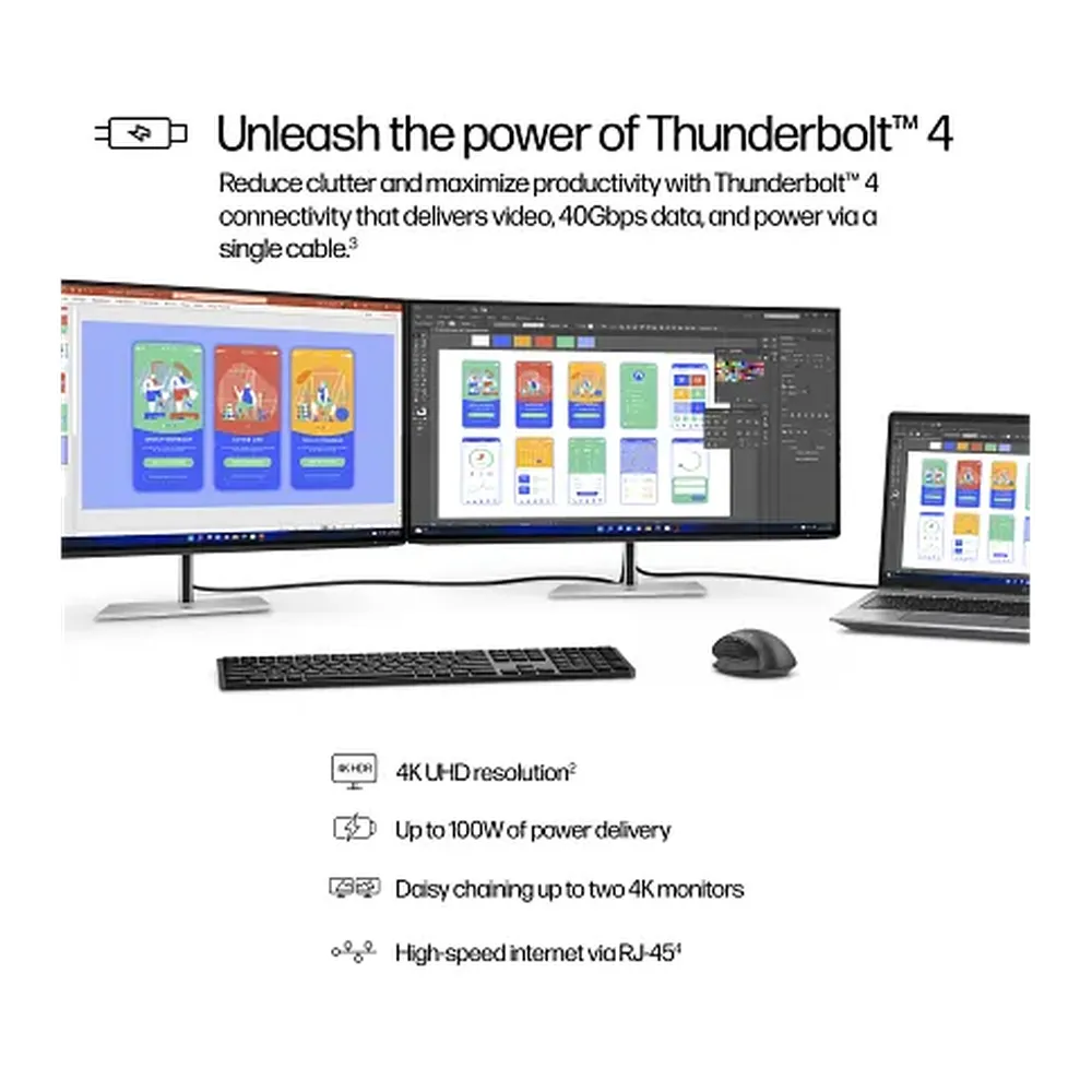 HP Series 7 Pro Thunderbolt 4 Monitor, 32" 4K (3840 x 2160) Resolution, 60Hz, Anti-glare, 5ms (GTG) Response Time, USB-C, HDMI, DisplayPort, Tilt/Pivot/Swivel/Height Adjustable Stand, Black & Silver, 3 Year Warranty | 8Y2K9AA