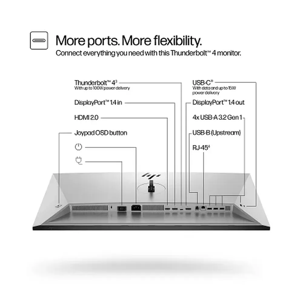 HP Series 7 Pro Thunderbolt 4 Monitor, 32" 4K (3840 x 2160) Resolution, 60Hz, Anti-glare, 5ms (GTG) Response Time, USB-C, HDMI, DisplayPort, Tilt/Pivot/Swivel/Height Adjustable Stand, Black & Silver, 3 Year Warranty | 8Y2K9AA