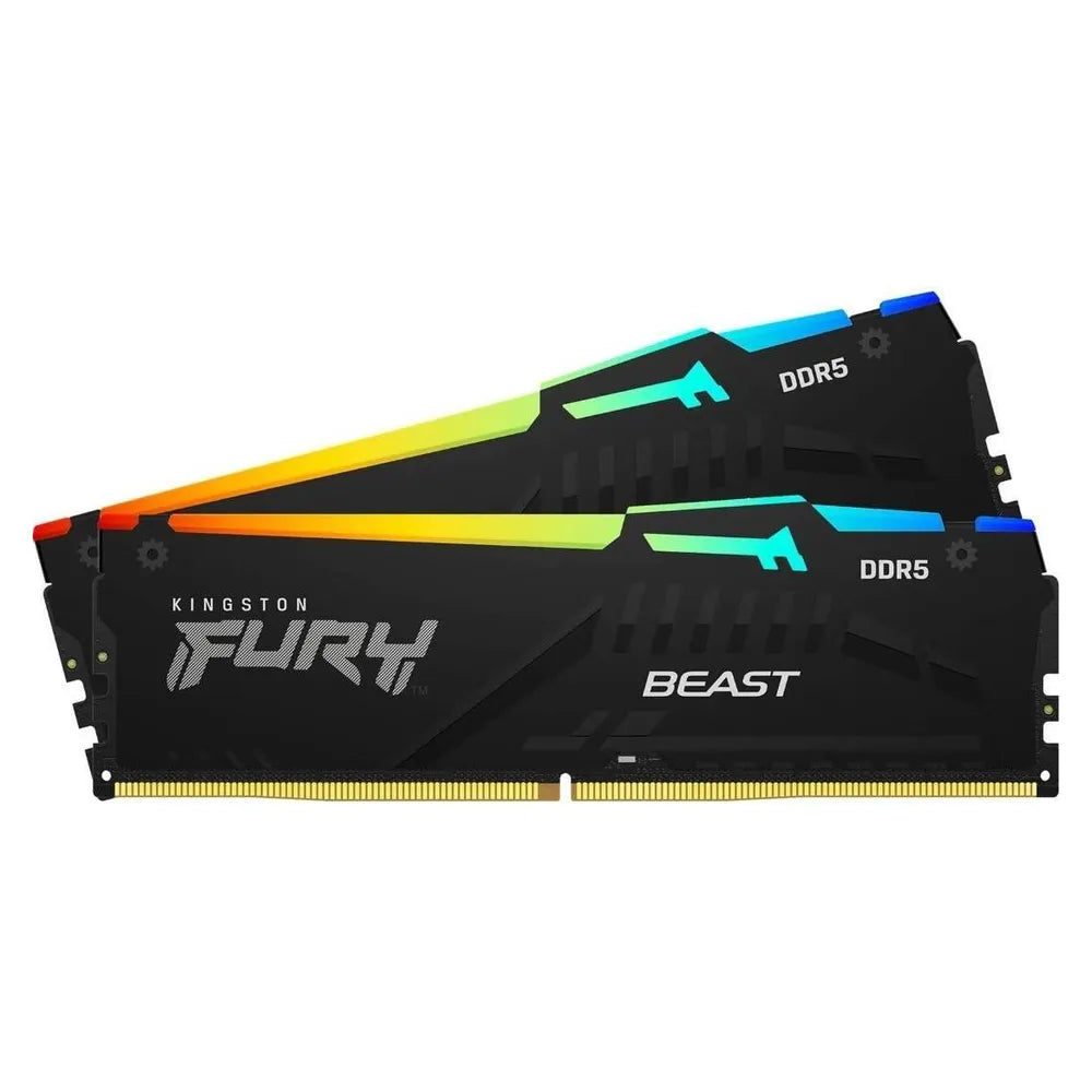 Kingston Fury Beast RGB Memory Kit, 16GB (2x8GB), DDR5 DRAM, 5600 MT/s, CL-40, Heat Spreader, Black, 1 Year Warranty | KF556C40BBAK2-16