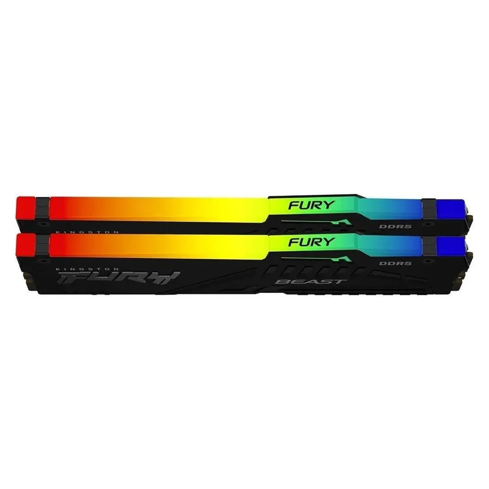 Kingston Fury Beast RGB Memory Kit, 16GB (2x8GB), DDR5 DRAM, 5600 MT/s, CL-40, Heat Spreader, Black, 1 Year Warranty | KF556C40BBAK2-16